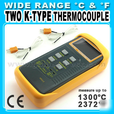 2 k-type digital thermometer w/ thermocouple sensors