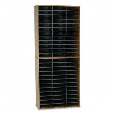 Fiberboard literature sorter 72 sections medium oak