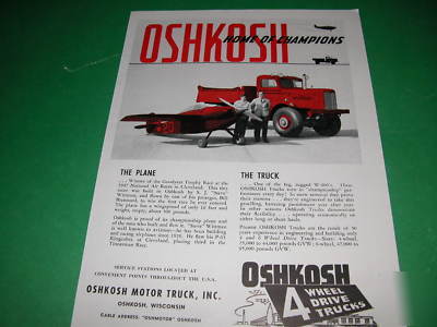 1947 oshkosh truck ad racer plane goodyear trophy race