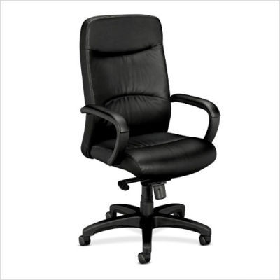 Black leather chair padded arms knee tilt high-back